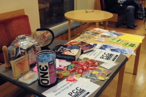 Students picked up complimentary protection and information during the panel discussion “Sex 101 - Everything You Wanted to Know About Sex but Were Too Afraid to Ask,” last night in Ticknor Lounge.