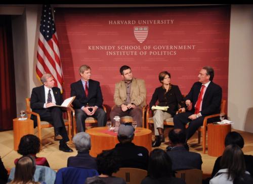 Iowa Governor Thomas Vilsack, internet strategy consulting expert Nicco Mele, and media consultants Jennifer Donahue and Alex Castellanos discuss the 2008 presidential election campaign and the transition to the Obama administration on Monday at the Kenne