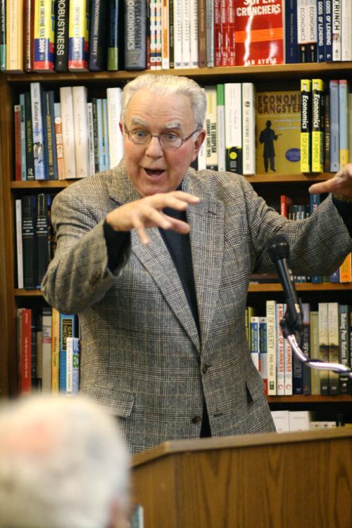 Jay P. Dolan, professor emeritus at Notre Dame University, presents his new book “The Irish Americans: A History” at the Harvard Book Store on Monday.