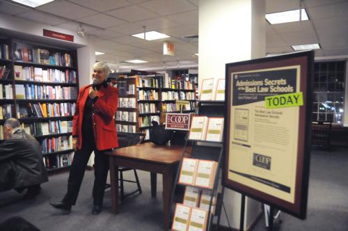 Former Harvard Law School Dean of Admissions Joyce Putnam Curll introduces her new book, “The Best Law Schools’ Admission Secrets,” at the Harvard Square Coop yesterday evening.