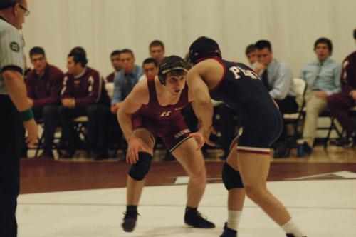 Harvard junior co-captain J.P. O’Connor turned in an impressive performance in his first appearance in the 157 lbs. weight class. Currently ranked No. 5 in the nation, O’Connor defeated Cornell’s Jordan Leen, No. 1 in the country at 157, making a strong c