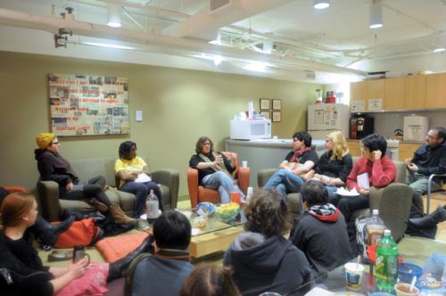 Students gather in the Women’s Center last night for burritos, guacamole, and an informal conversation with Susan Stryker, transgender historian and a women, gender, and sexuality visiting professor.