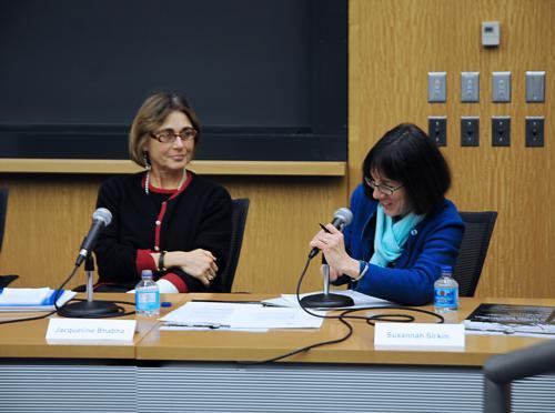Panelist Susannah Sirkin, the deputy director of Physicians for Human RIghts, directs a question to keynote speaker, Richard J. Goldstone (not pictured), who spoke at last night’s discussion celebrating the 60th Anniversary of the Genocide Convention at t