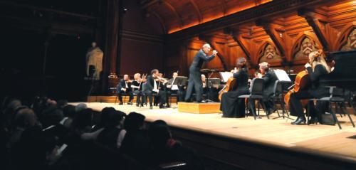 Conductor Charles Ansbacher and fifteen -year-old pianist Kong Qi lead the “Romantics in Winter” program put on by Boston Landmarks Orchestra on Friday night in Sanders Theatre.