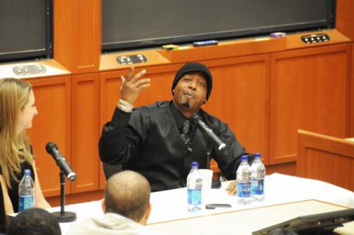 MC Hammer speaks at Harvard Business School yesterday on his life, career, and the social messaging utility Twitter.