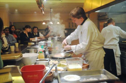 Director of Culinary Operations, Martin T. Breslin, wows Dunster students last night with a Thai Cooking Class, while sharing advice on delicious food.