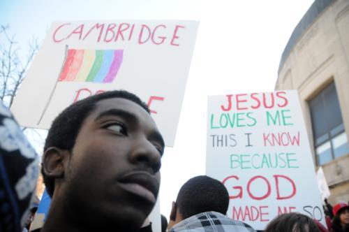 Westboro Baptist Church picketed Cambridge Ringe and Latin High School Friday morning while others protested the church's actions 