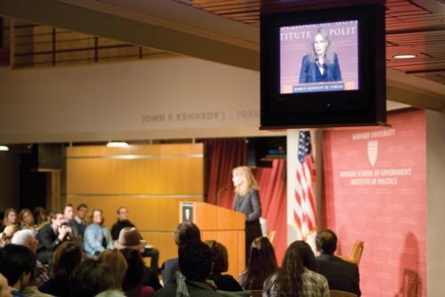 Actress Mia Farrow addresses the IOP Forum yesterday, encouraging greater involvement in the Darfur crisis on both the public and private levels.