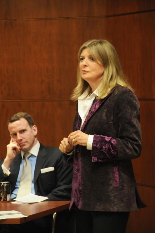 Massachusetts Secretary of Administration and Finance Leslie Kirwan addresses an audience at the Harvard
Kennedy School about the state’s fiscal crisis.