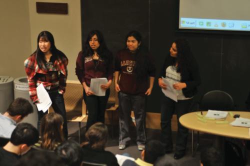 UC members listen to four co-sponsers, of legislation recommending the creation of an ethnic studies program at Harvard, speak yesterday.