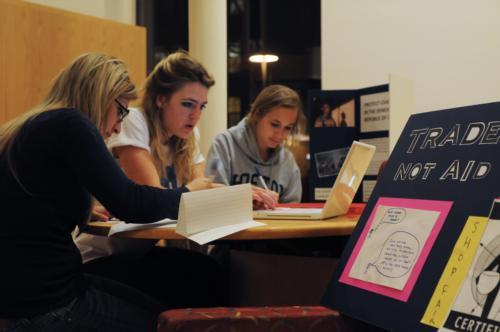 As part of an Amnesty International letter writing campaign sponsored by Interfaith Council, Harvard College Human Rights Advocates, Free the Slaves, and Human Rights in Equatorial Guinea, students write letters on behalf of victims of human rights abuses