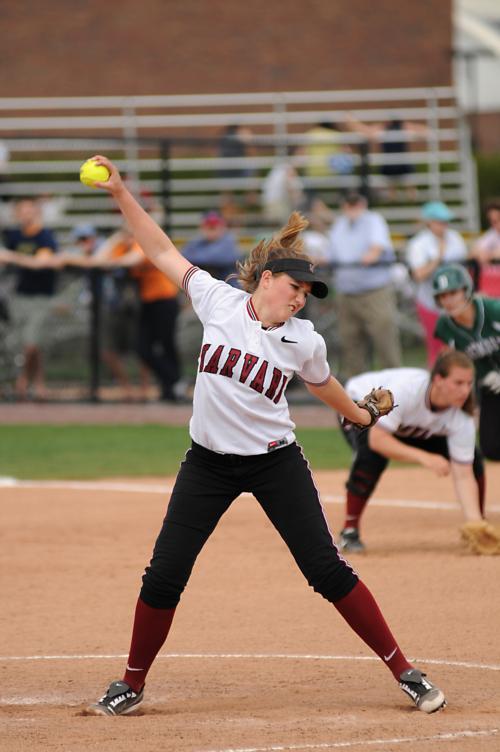 Freshman ace Rachel Brown pitched her 14th complete game in Harvard’s 7-3 win over Dartmouth in the first of two games Saturday. She finished the day with 10 strikeouts, setting a new single-season strikeout record at 192.