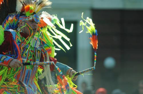 The Harvard University Native American Program (HUNAP) sponsored the spring Powow in Radcliffe yard Saturday afternoon gathering crowds of students and faculty and well as the larger Boston community. Traditional dancers, drummers, and singers performed v