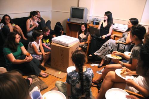 Members of the Radcliffe Union gathered at an introductory meeting over pizza, Harvard College’s only feminist student organization. 