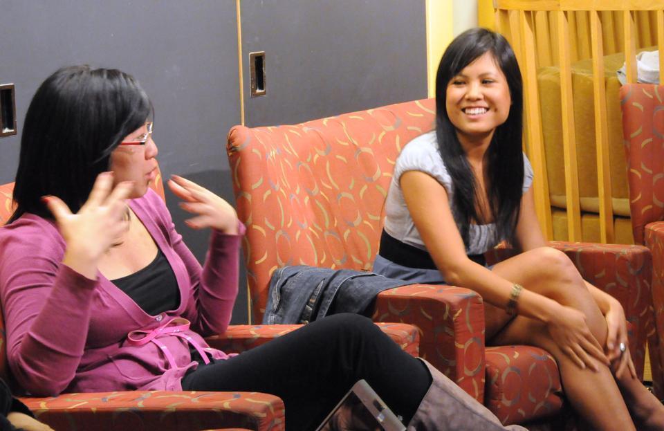 Former student Vivien Wu ’08 and Lena Chen ’09 lead a panel discussion on Asian Female Sexuality in Ticknor Lounge last night.