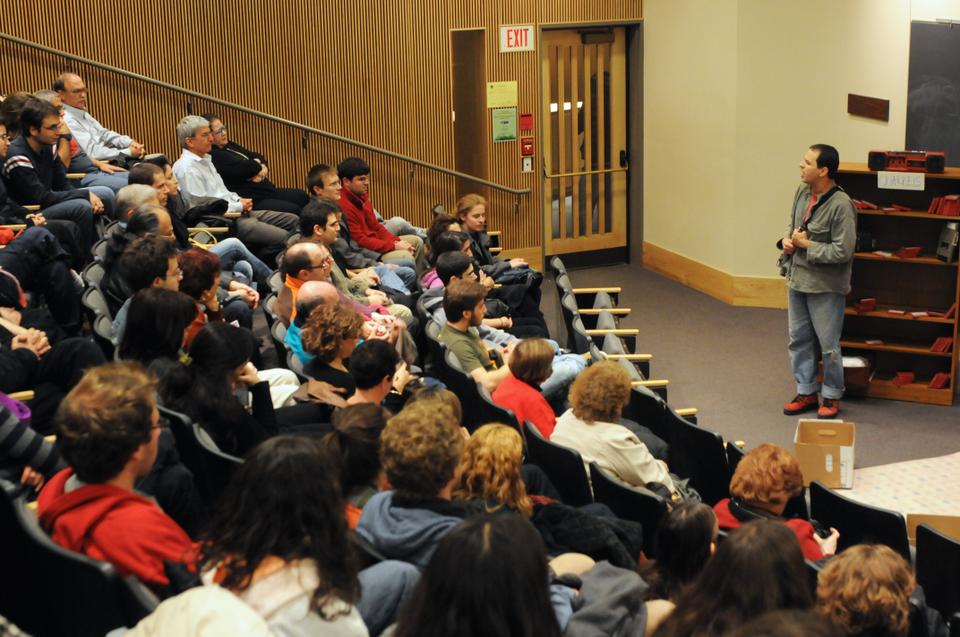 Roy Horowitz performs a piece of his monodrama and an acclaimed Israeli novel , ''My First Sony', during an event in Boylston Hall co-sponsored with Harvard Hillel and the Consulate General of Israel to New England.