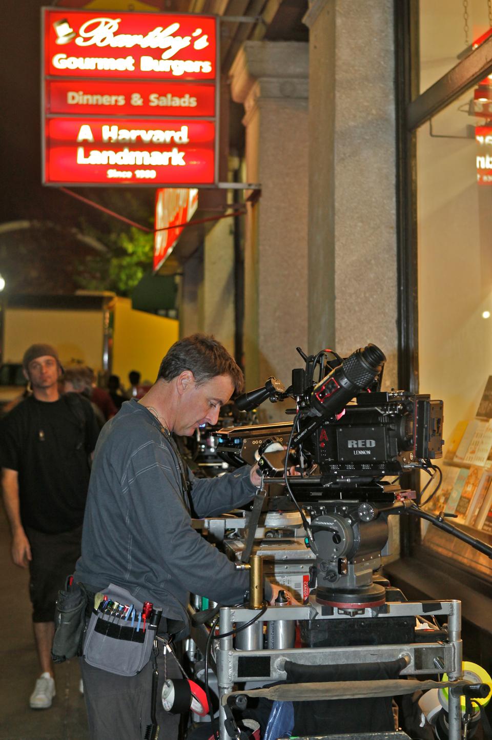 Shooting for the "Facebook Movie" at Mr. Bartley's Burger Cottage interrupts foot traffic on Mass Ave.