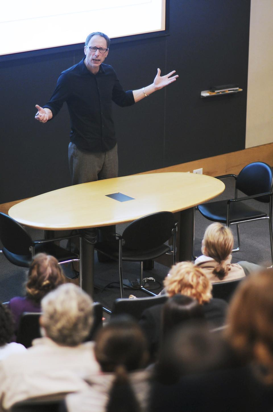 Chris Colbert, CEO of Holland Mark, advises job seekers to market “One Simple Thing” about themselves in “Branding You,” an event held in the Fong Auditorium yesterday evening.