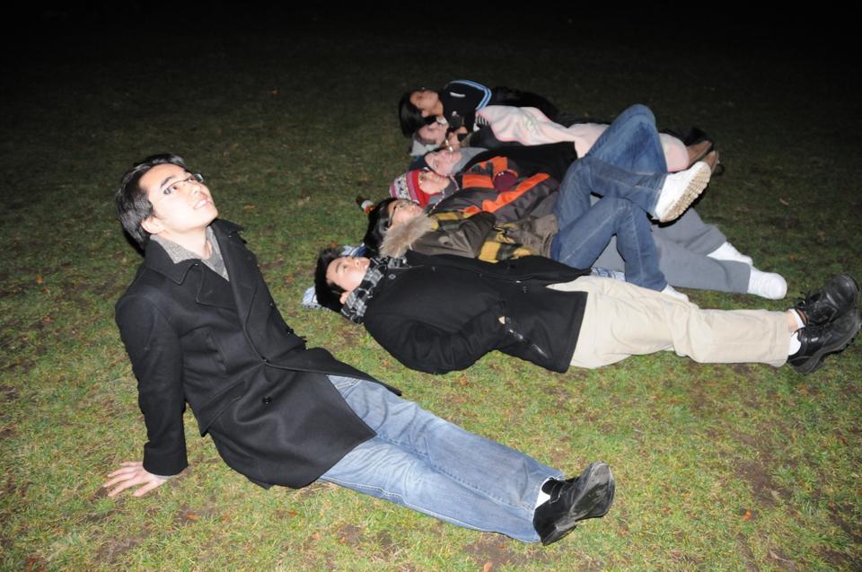 Some Winthropians and Kirklanders gather on the Quad Lawn in order to find some peace and quiet in which to stargaze and watch the Lenoid Meteor Shower. The showers peaked at 4 am.