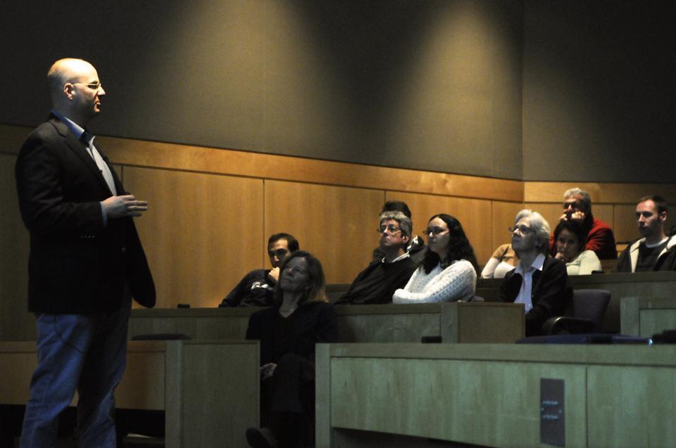 Harvard biomedical engineering professor and US Army Major Kit Parker speaks about his second tour of duty and the truths about how the war in Afghanistan is being fought and the challenges the United States faces. The presentation took place yesterday at the School of Engineering and Applied Science. 