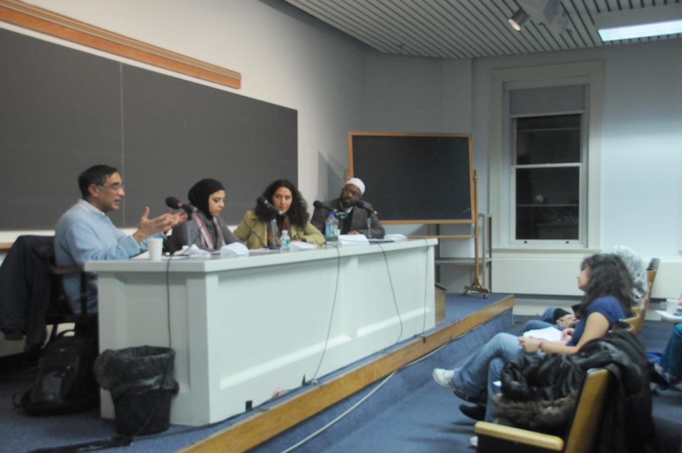 Prof. Ali Asani, doctoral candidates Nancy Khalil and Sarah El- Tantawi, and Muslim chaplain Taha Abdul-Basser, discuss the response as individuals and communities to the Fort Hood shootings.