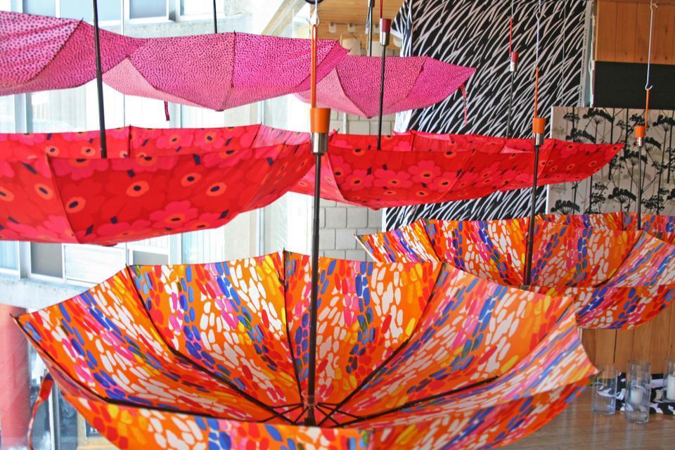 Finnish design company Marimekko donated boldly patterned umbrellas from its modern collection. 