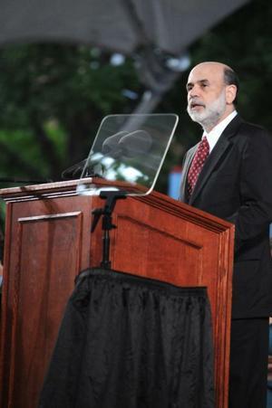 The man of the year himself, above, delivers a Class Day speech at Harvard in 2008.