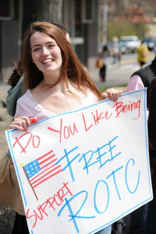 Original Publication Date: April 23, 2009

Rachel Wagley '11 stands outside of the Science Center along with other Harvard Republican Club members calling on the University to allow ROTC to return to campus several decades after the organization was forced off Harvard's campus.