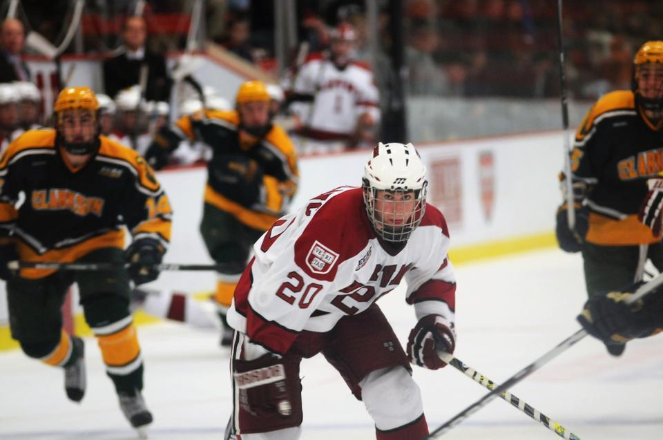 Freshman Louis Leblanc netted the game-tying goal with 2.2 seconds remaining against Rensselaer to preserve Harvard's unbeaten streak.