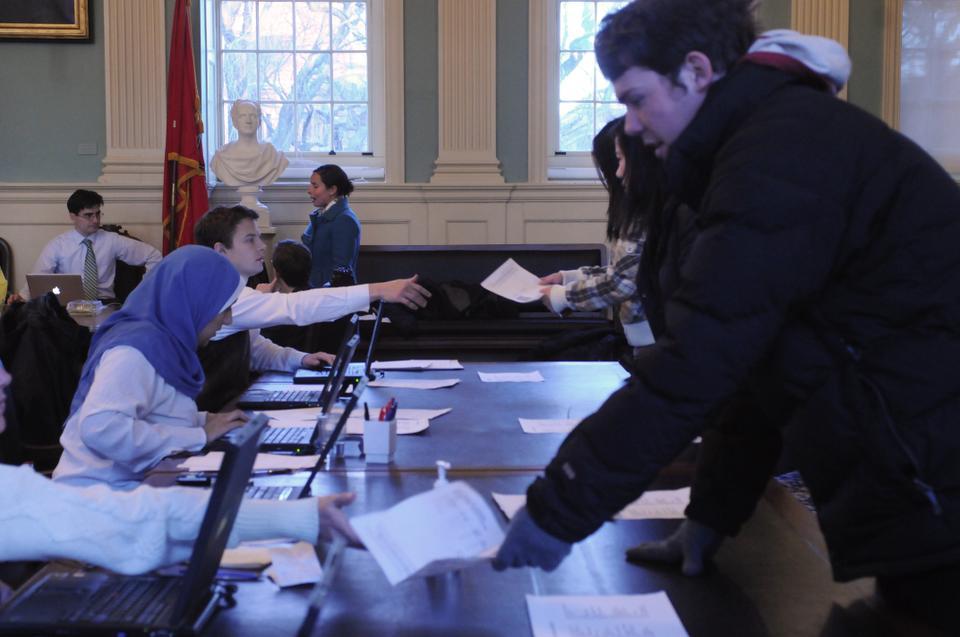 Students submit their study cards last Friday after a  short shopping period of only five days. 