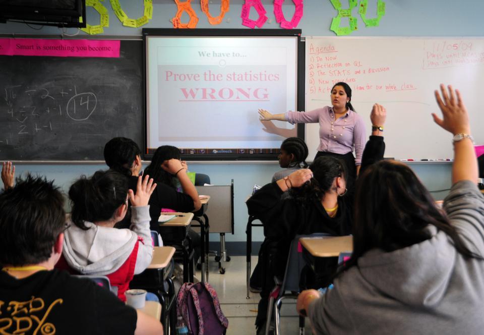 Teach for America corps member Pia Dandiya ‘09 teaches math classes at Garfield Middle School in Revere, MA. She motivates her students to achieve in spit of their underprivileged backgrounds.