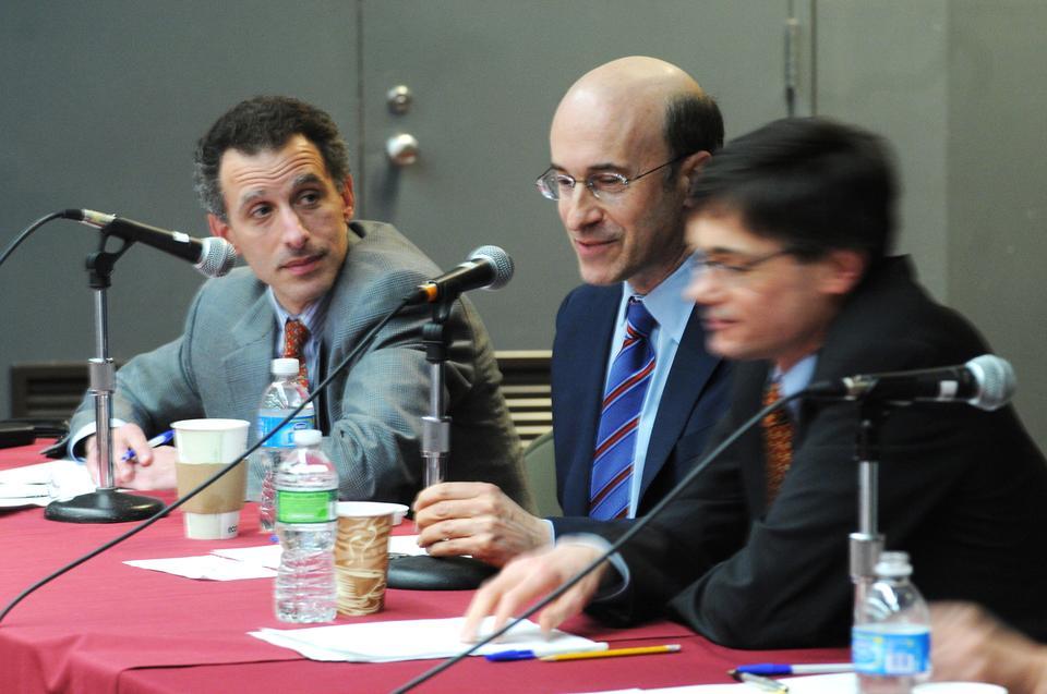 Jeremy C. Stein (left), Kenneth Rogoff (middle), John Y. Campbell (right), and Niall Ferguson (not pictured) speak on the events leading up to the global financial situation today and the impact on future economic policies.