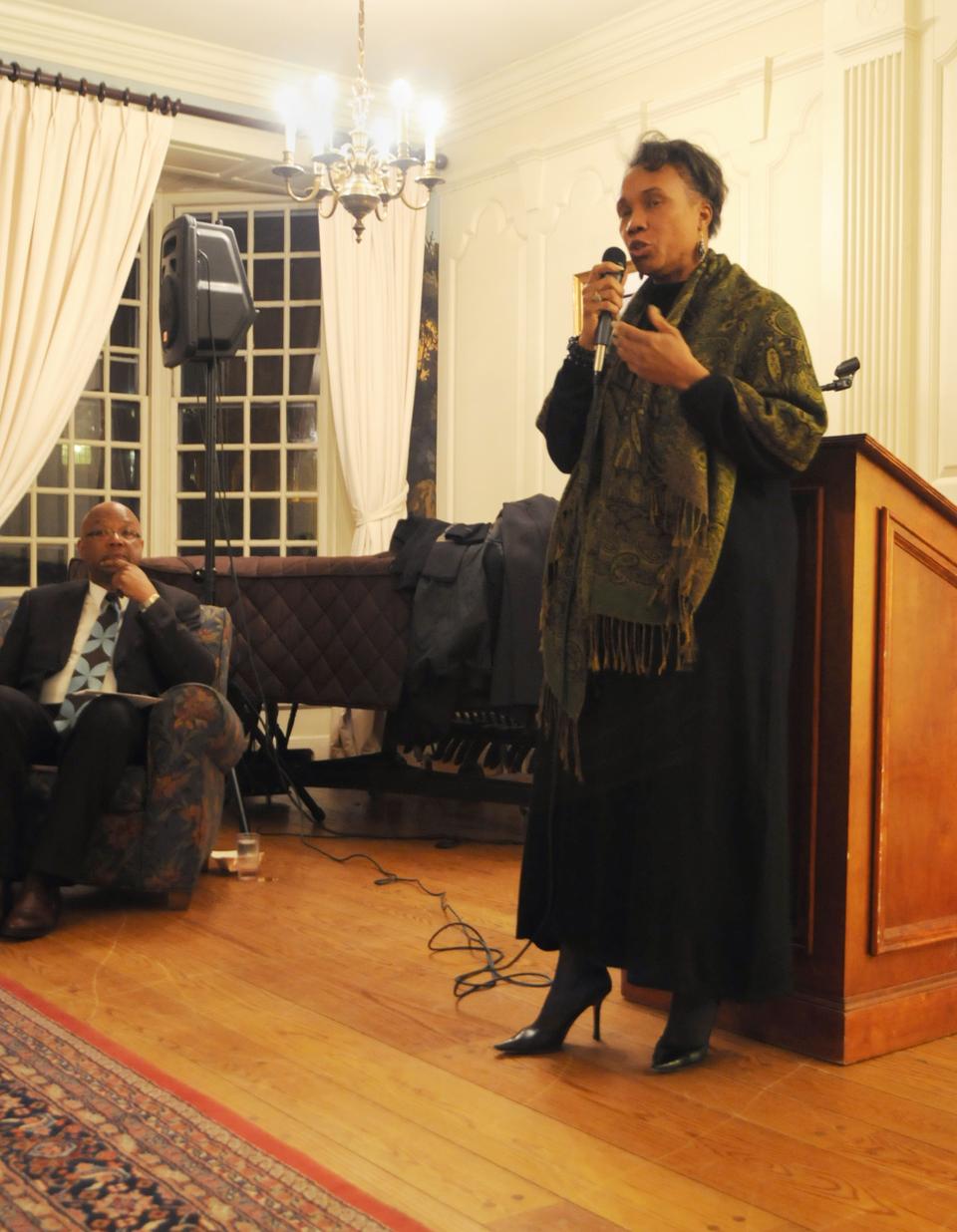 Former Cambridge Mayor E. Denise Simmons, seen in this Crimson file photo along with fellow former Cambridge mayor Kenneth E. Reeves ‘72, announced she will be running for the State Senate seat left vacant by Anthony D. Galluccio.