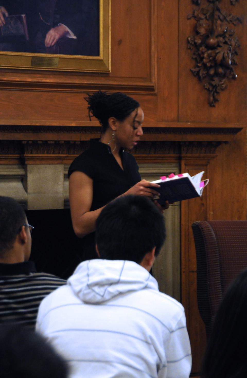 Noni Carter '13 speaks about her recently published book Good Fortune at an event sponsored by the Harvard College Women's Center and the Association of Black Harvard Women. Good Fortune, which Noni began when she was 12, is a slave narrative that follows Ayanna Bahati's journey from captivity to freedom. 
