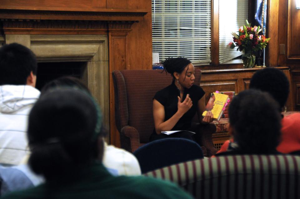 Noni Carter '13 speaks about her recently published book Good Fortune at an event sponsored by the Harvard College Women's Center and the Association of Black Harvard Women. Good Fortune, which Noni began when she was 12, is a slave narrative that follows Ayanna Bahati's journey from captivity to freedom. 