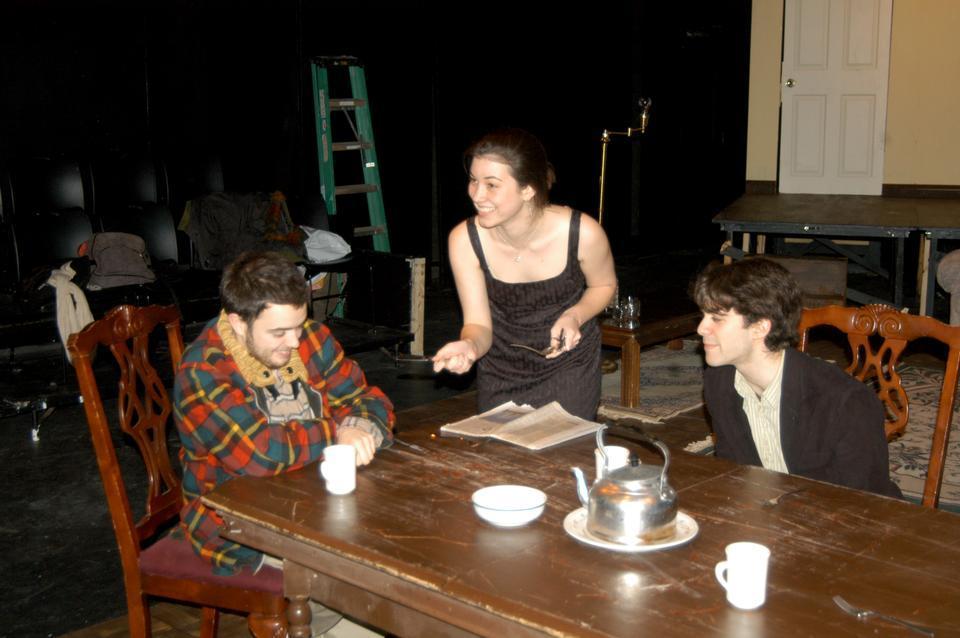 Matthew J. DaSilva ’12, Kelly E. Perron ’11, and Stewart N. Kramer ’12 rehearse for the upcoming production of “Five Finger Exercise.”