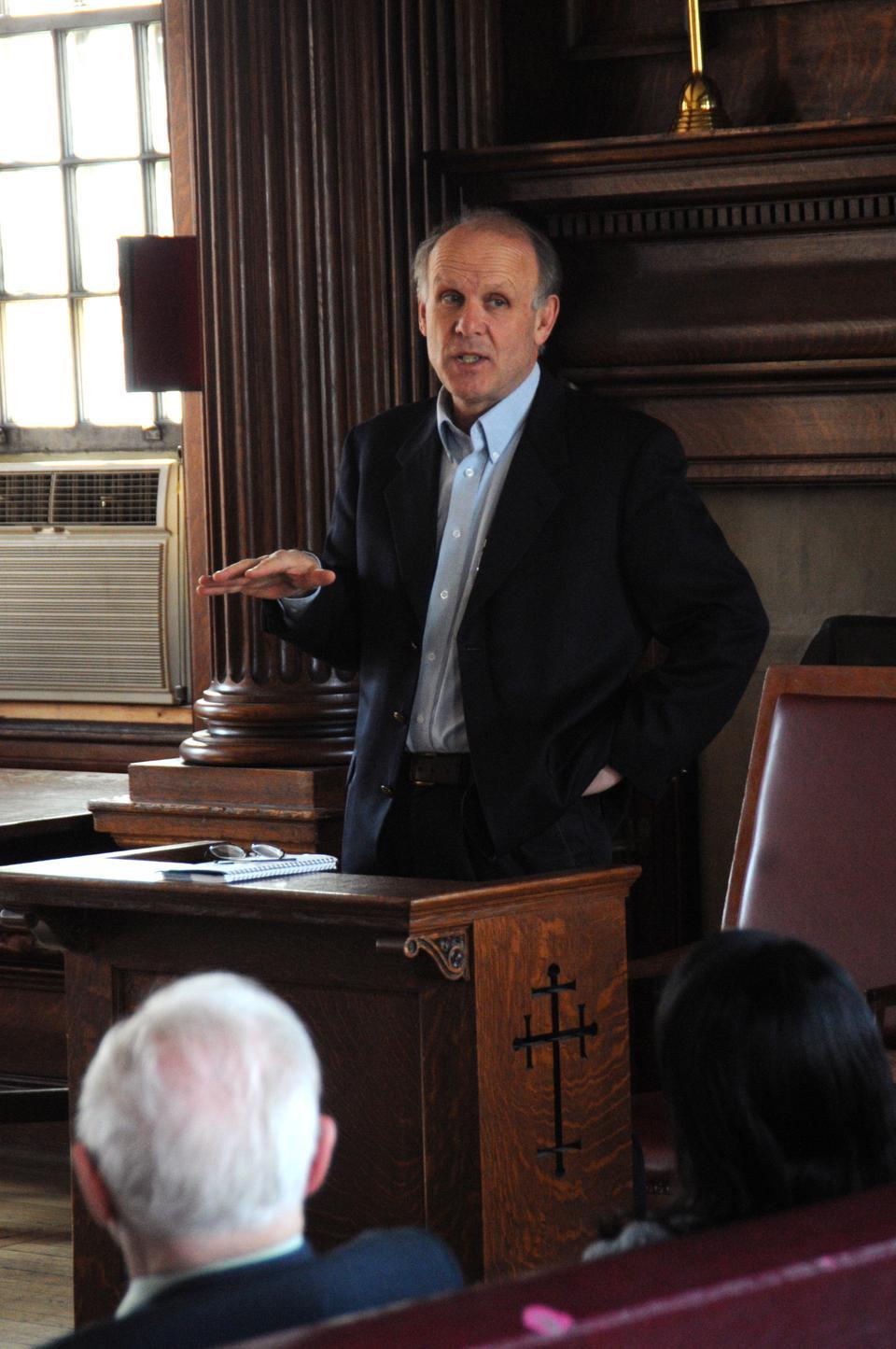 Richard Wrangham, Ruth Moore Professor of Biological Anthropology and Master of Currier House, gives a talk entitled Creatures of the Flame: How Fire Makes Humans Different From Other Animals at Phillips Brooks House on Sunday. He recently published a book on the subject, Catching Fire: How Cooking Made Us Human.