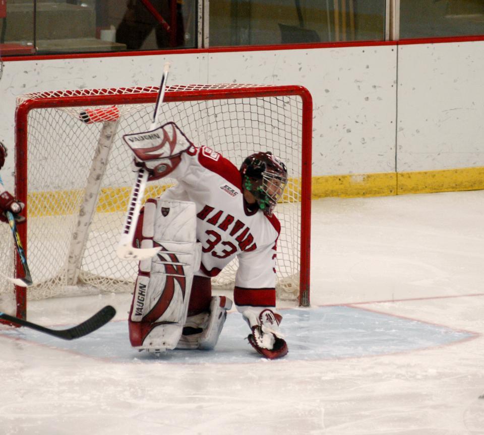 Kyle Richter, shown here in earlier action, made 21 saves against Cornell on Friday night, but the Big Red offense was too much to handle, netting five goals en route to taking the first game of the series, 5-1.