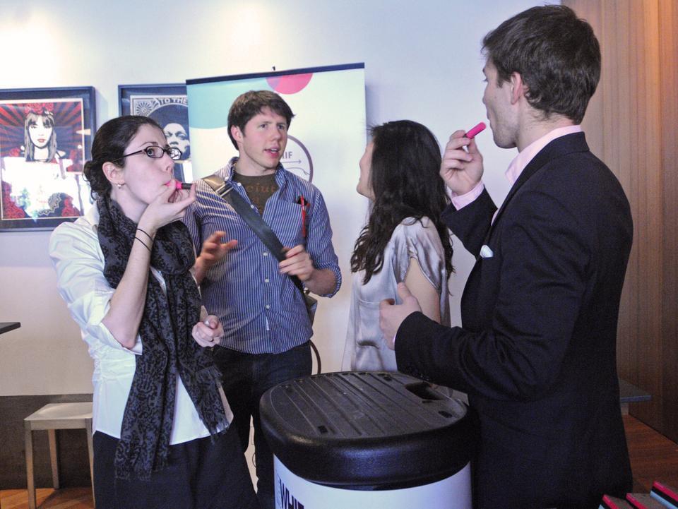 Curious passerbys stopped by Tory Row in Harvard Square, for the launch event of “Le Whif,” an inhalable chocolate.