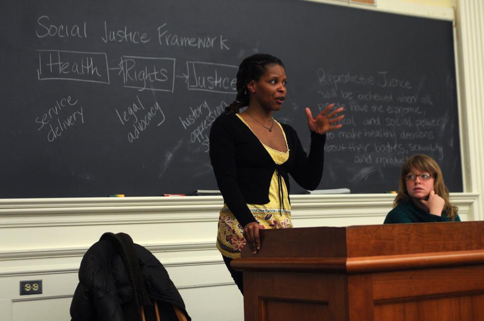 Panelists address a group of students at “mother/earth.” The event, held Wednesday as part of Women’s Week, explored the connections between the environmental and reproductive justice movements.