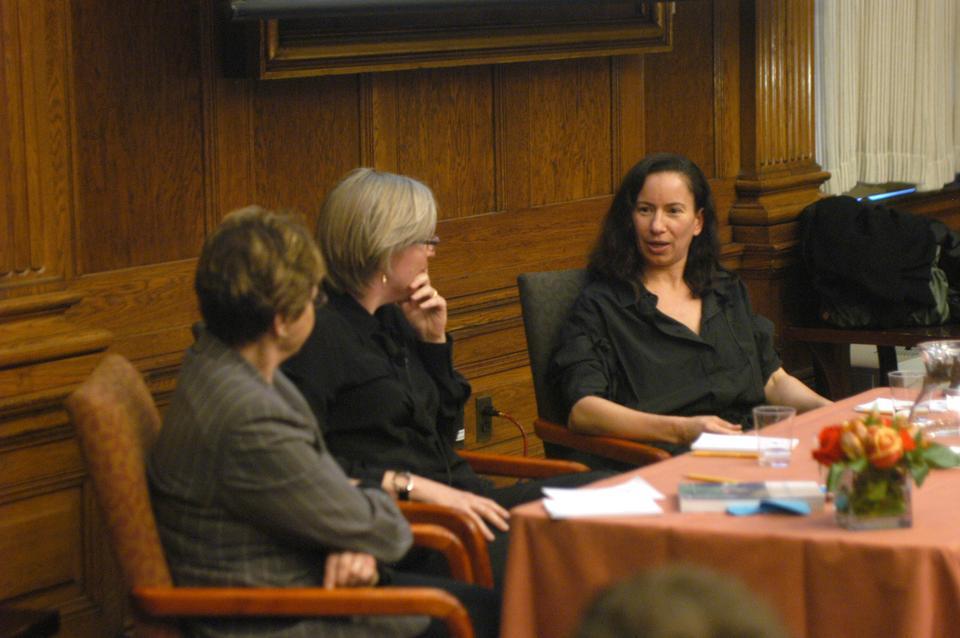 Andrea Fraser, an artist and UCLA art professor, participates in a panel discussion as a part of the “Church of What’s Happening Now: New Art, New Artists” lecture series.