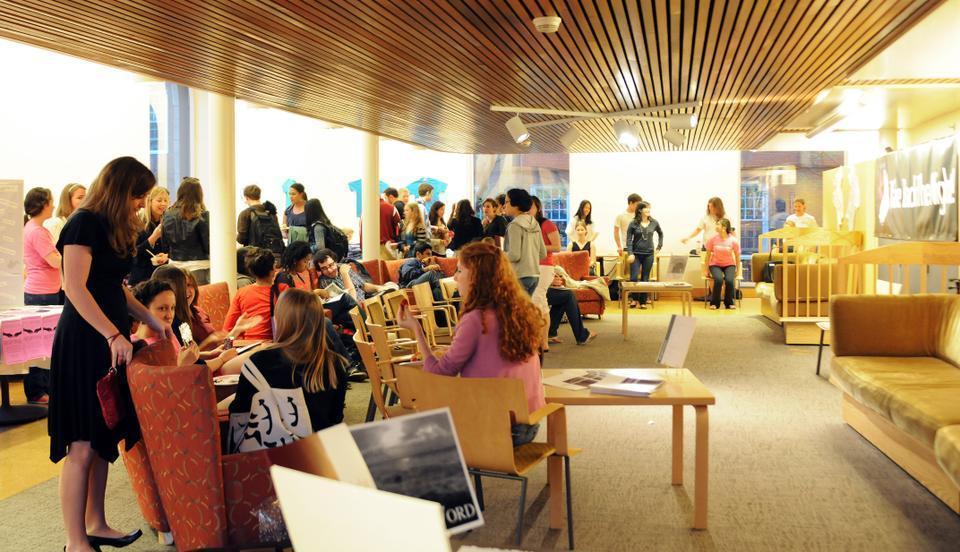 Attendees of last night’s kickoff event for Sexual Assault Awareness Month mingled in Ticknor Lounge.