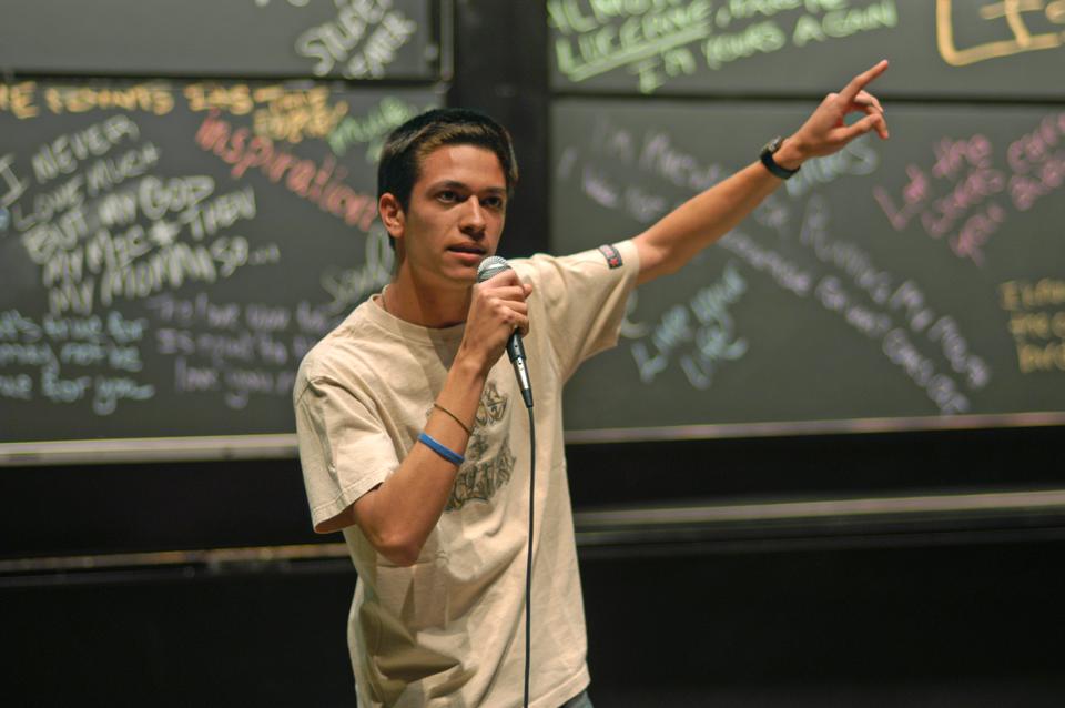 Antonio Sweet '13 performs Saturday night as part of The Harvard Poetry Slam. The event, sponsored by BlackC.A.S.T., featured a variety of student poets whose topics ranged from race to pop culture references.