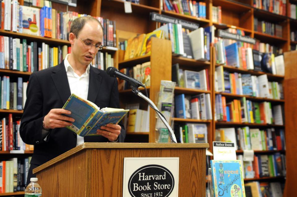 Adam Schwartzman at the Harvard Bookstore reading from his debut novel Eddie Signwriter.