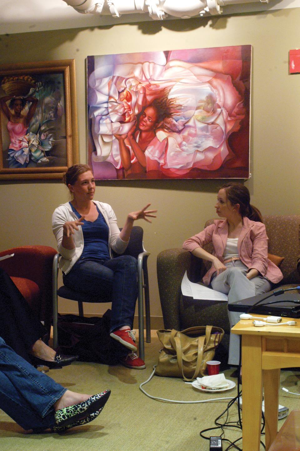Taylor Lewis Guthrie and Tiffany L. Stanley, HDS '10 facilitate a discussion about faith and religion in the context of today's youth at the Women's Center.