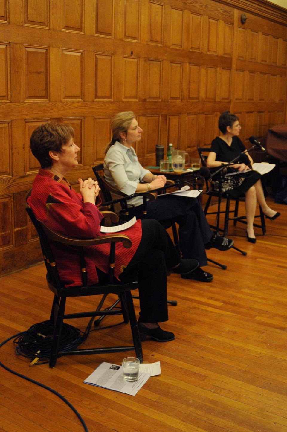Physicist Lisa Randall and science journalist Marcia Bartusiak spoke at the First Parish Church about how creativity bridges the gap between scientific theories and artistic expressions.