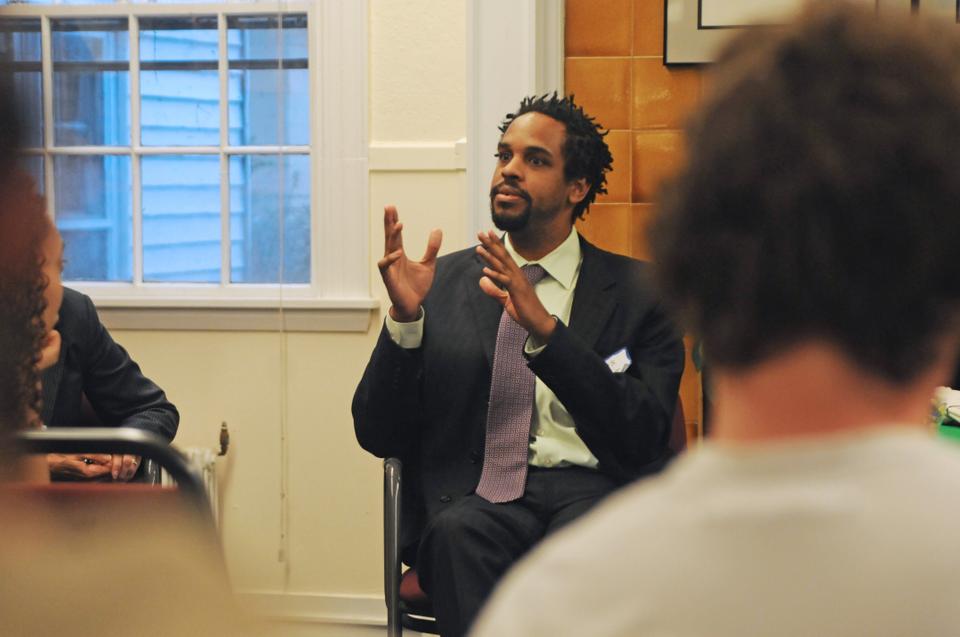 
Christopher Wheat, an assistant professor at the Sloan School of Management at the Massachusetts Institute of Technology, spoke yesterday alongside Dean of the College Evelynn M. Hammonds and Brandon M. Terry ’05 at a panel on diversity in higher education at the Office of Career Services.