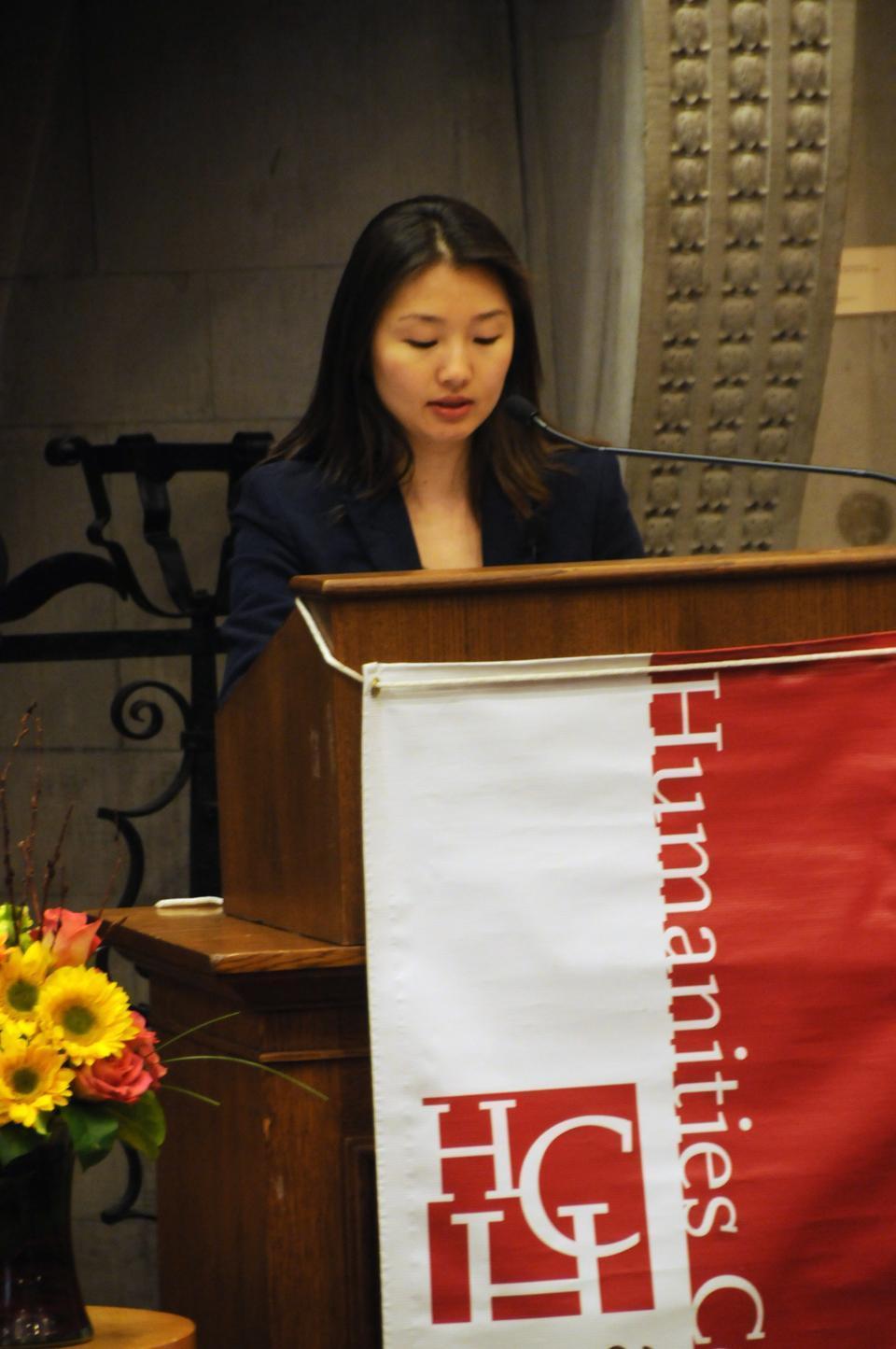Harvard Law School Professor Jeannie Suk discusses abortion in "The Trajectory of Trauma: Bodies and Minds in the Abortion Discourse" in the Barker Center on Wednesday night.