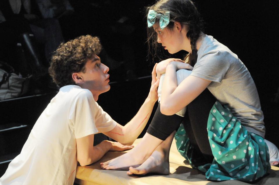 James Morris GSAS '10 and his sister in the Pillowman Isabel Carey '12 wait to be executed.