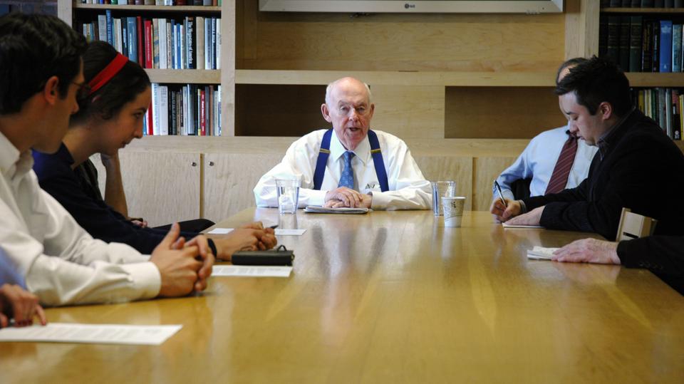 John Sweeney, an IOP fellow and President Emeritus of the AFL-CIO, leads his last study group on “The Future of American Unions and Politics” on Wednesday, April 14, 2010, at the Institute of Politics.
